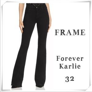 Frame Denim Forever Karlie High Rise Flare Jeans in Film Noir Black